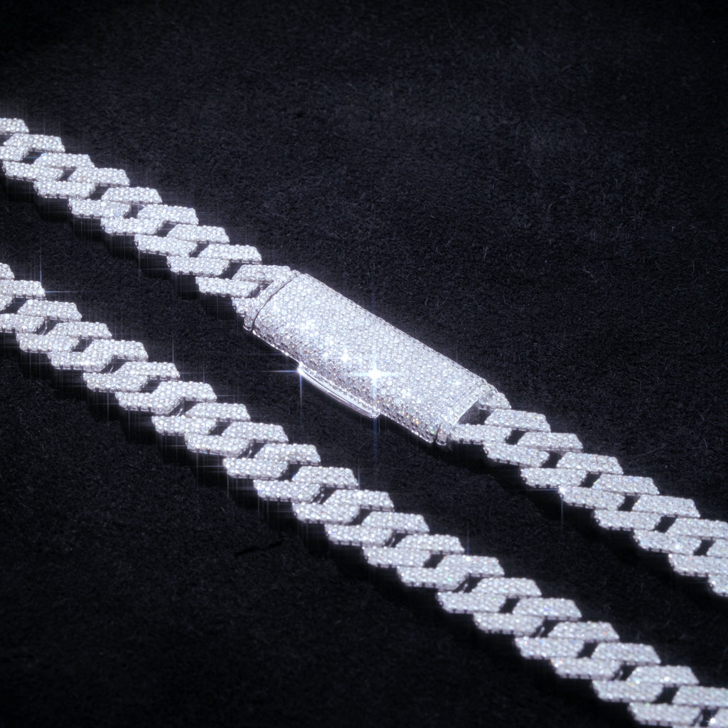 925S & VVS MOISSANITE 8MM TWO ROW PRONG CUBAN LINK CHAIN