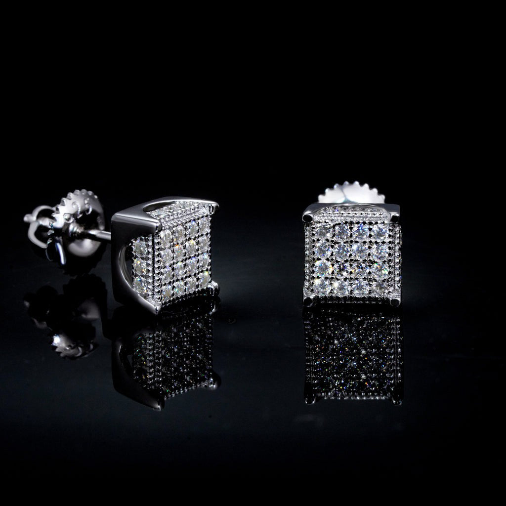 925S & VVS MOISSANITE 3D CUBE EARRINGS WHITEGOLD