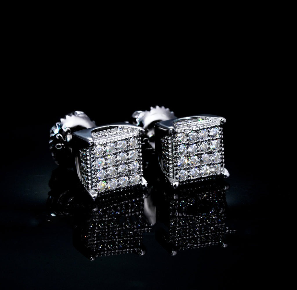 925S & VVS MOISSANITE 3D CUBE EARRINGS WHITEGOLD