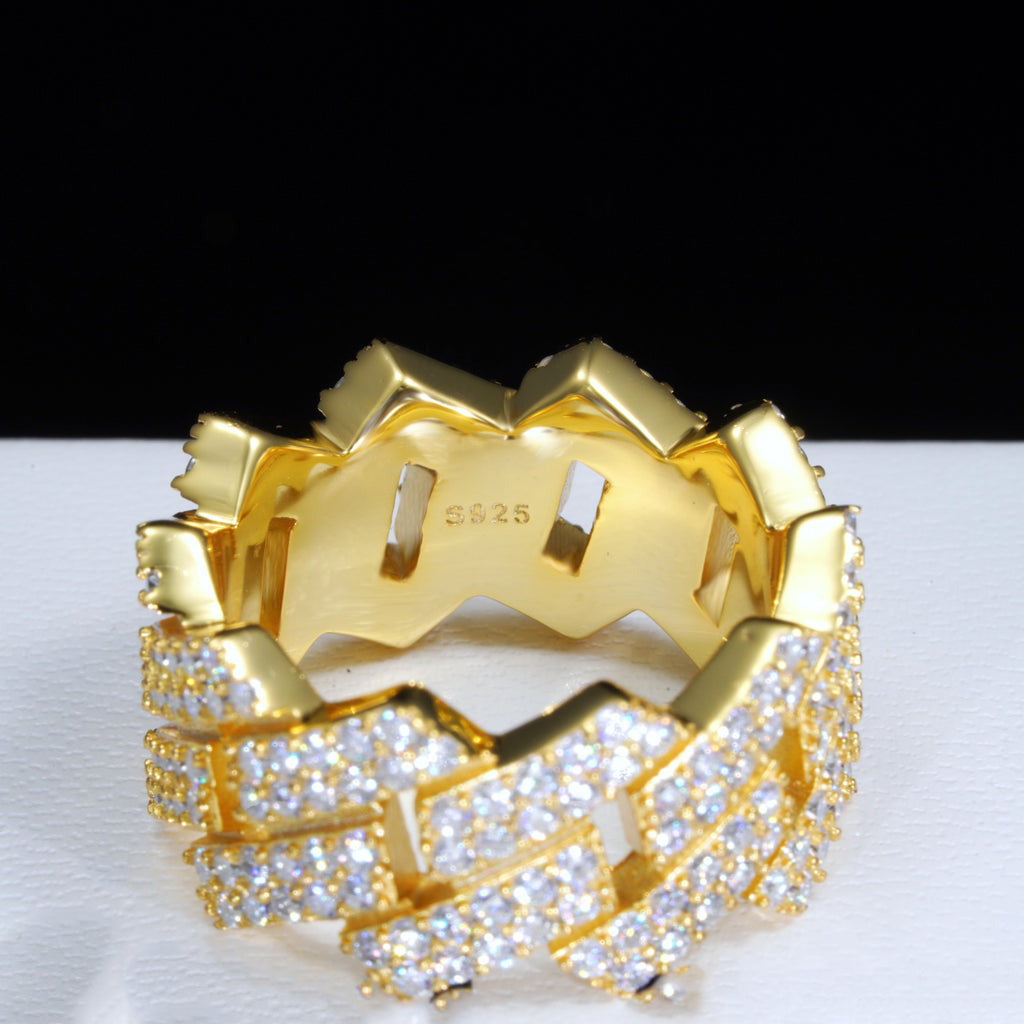 925S & VVS MOISSANITE CUBAN LINK RING 18K GOLD