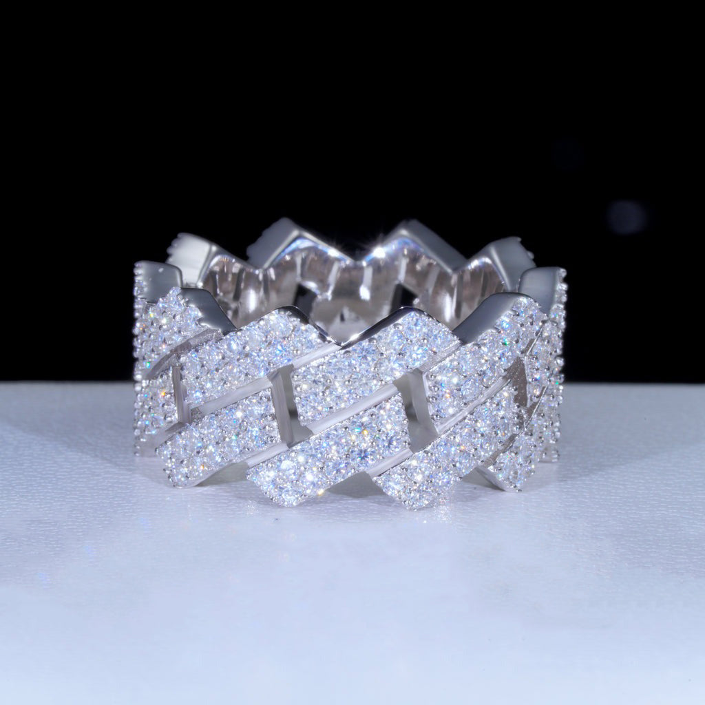 925S & VVS MOISSANITE CUBAN LINK RING WHITE GOLD