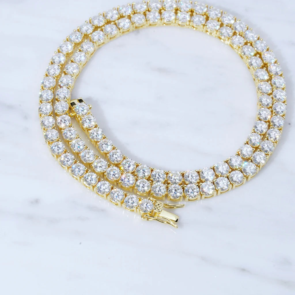 5MM 925S & VVS MOISSANITE TENNIS CHAIN 18K YELLOW GOLD